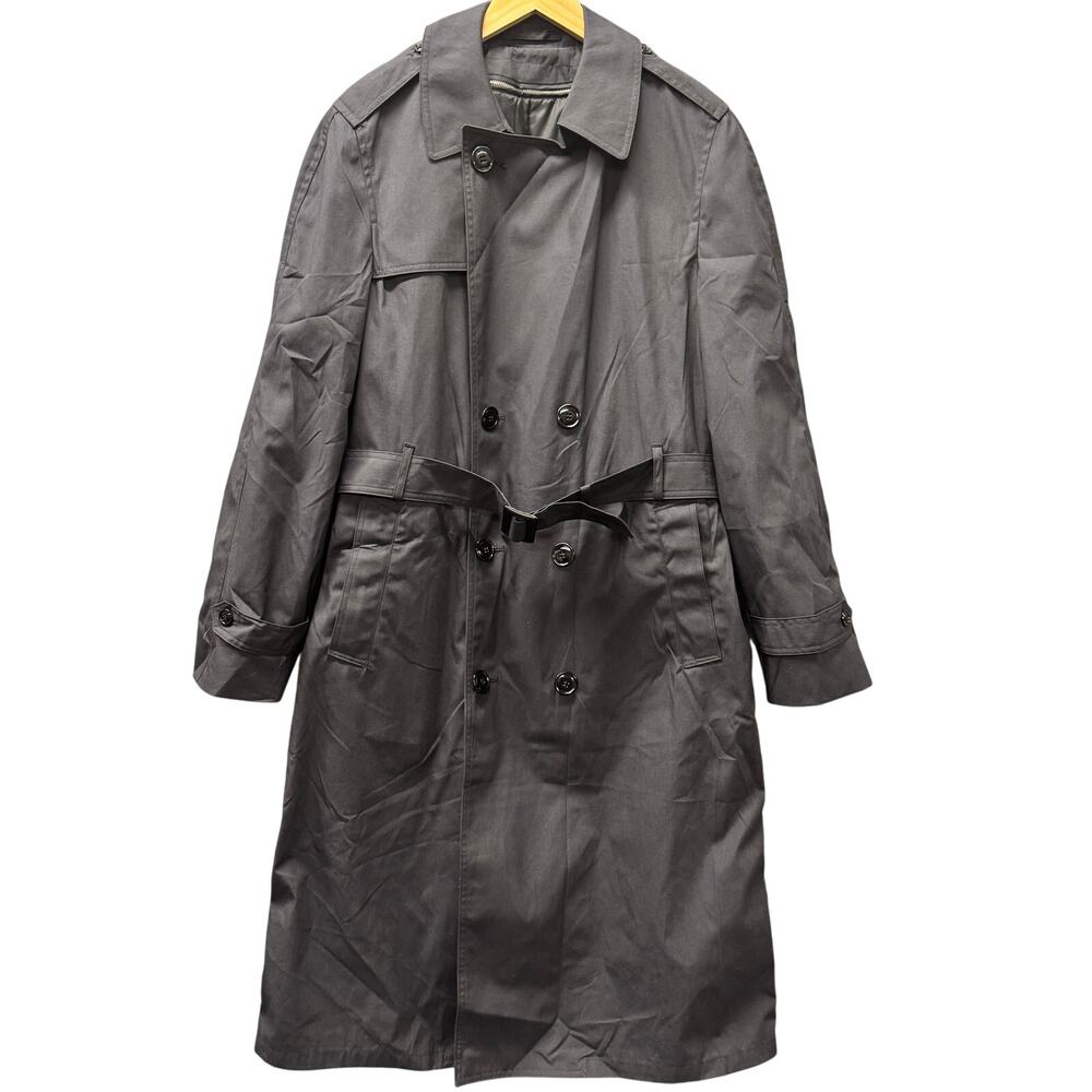 Military Trench Coat Mens 40L Black Defense Logistics Agency Garrison Collection
